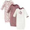 Touched By Nature Baby Girl Organic Cotton Long-Sleeve Gowns 3pk, Berry Branch