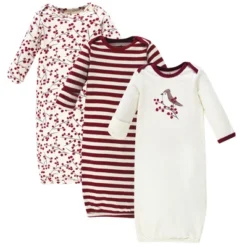 Touched By Nature Baby Girl Organic Cotton Long-Sleeve Gowns 3pk, Berry Branch