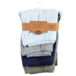 Touched By Nature Baby And Toddler Boy Organic Cotton Pants 4pk, Blue Green