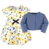 Touched By Nature Baby And Toddler Girl Organic Cotton Dress And Cardigan 2pc Set, Yellow Garden