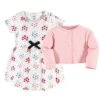 Touched By Nature Baby And Toddler Girl Organic Cotton Dress And Cardigan 2pc Set, Floral Dot