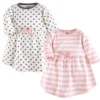 Touched By Nature Baby And Toddler Girl Organic Cotton Long-Sleeve Dresses 2pk, Pink Gray Scribble