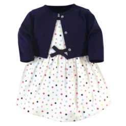 Touched By Nature Baby And Toddler Girl Organic Cotton Dress And Cardigan 2pc Set, Colorful Dot -Baby GUEST 73190be7 8ea1 4652 8caf 09c14ad6d302