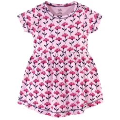 Touched By Nature Baby And Toddler Girl Organic Cotton Short-Sleeve Dresses 2pk, Pink Botanical