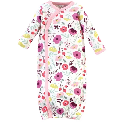 Touched By Nature Baby Girl Organic Cotton Side-Closure Snap Long-Sleeve Gowns 3pk, Botanical 3 Touched By Nature Baby Girl Organic Cotton Side-Closure Snap Long-Sleeve Gowns 3pk, Botanical - Image 3