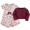 Touched By Nature Baby And Toddler Girl Organic Cotton Dress And Cardigan 2pc Set, Berry Branch