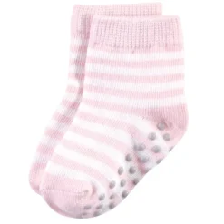 Touched By Nature Baby And Toddler Girl Organic Cotton Socks With Non-Skid Gripper For Fall Resistance, Pink