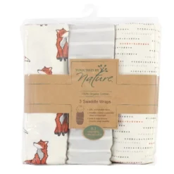 Touched By Nature Baby Boy Organic Cotton Swaddle Wraps, Boho Fox, 0-3 Months