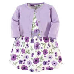 Touched By Nature Baby And Toddler Girl Organic Cotton Dress And Cardigan 2pc Set, Purple Garden -Baby GUEST 81052f85 5a21 4e15 b824 de054bd8f7c1