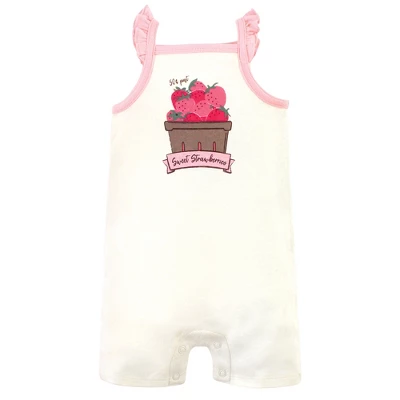 Touched By Nature Baby Girl Organic Cotton Rompers 3pk, Strawberries 3 Touched By Nature Baby Girl Organic Cotton Rompers 3pk, Strawberries - Image 3