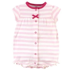 Touched By Nature Baby Girl Organic Cotton Rompers 3pk, Pink Botanical