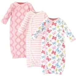 Touched By Nature Baby Girl Organic Cotton Side-Closure Snap Long-Sleeve Gowns 3pk, Butterflies -Baby GUEST 8c766284 1d29 472d b882 810e2137c9bf