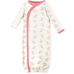 Touched By Nature Baby Girl Organic Cotton Side-Closure Snap Long-Sleeve Gowns 3pk, Tulip