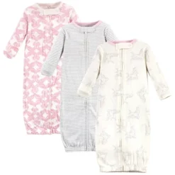 Touched By Nature Baby Girl Organic Cotton Zipper Long-Sleeve Gowns 3pk