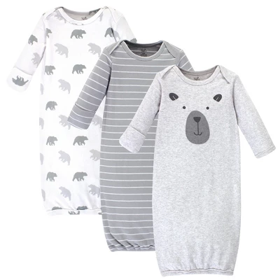 Touched By Nature Baby Boy Organic Cotton Long-Sleeve Gowns 3pk, Bear 4 Touched By Nature Baby Boy Organic Cotton Long-Sleeve Gowns 3pk, Bear - Image 4