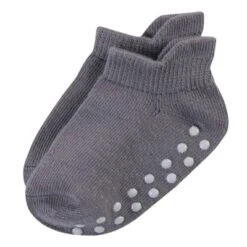 Touched By Nature Baby And Toddler Boy Organic Cotton Socks With Non-Skid Gripper For Fall Resistance, Solid Black Gray