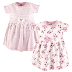 Touched By Nature Baby And Toddler Girl Organic Cotton Short-Sleeve Dresses 2pk, Cherry Blossom