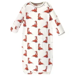 Touched By Nature Baby Boy Organic Cotton Long-Sleeve Gowns 3pk, Boho Fox, 0-6 Months