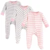Touched By Nature Baby Girl Organic Cotton Zipper Sleep And Play 3pk, Pink Gray Scribble