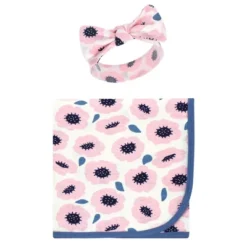 Touched By Nature Baby Girl Organic Cotton Swaddle Blanket And Headband Or Cap, Blossoms, One Size -Baby GUEST 9add8d93 f928 4074 b51f 32672b3240ad