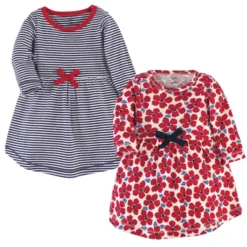 Touched By Nature Baby And Toddler Girl Organic Cotton Long-Sleeve Dresses 2pk, Red Flowers -Baby GUEST 9b175ddd f4fd 4523 a3e6 76806c560242