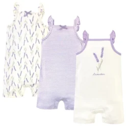 Touched By Nature Baby Girl Organic Cotton Rompers 3pk, Lavender -Baby GUEST 9c1876b9 376b 4ce5 88fc 3eed0e3312b4