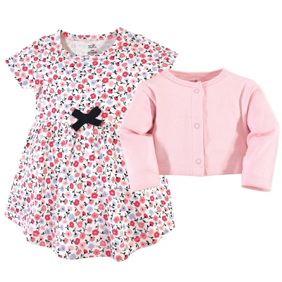 Touched By Nature Baby And Toddler Girl Organic Cotton Dress And Cardigan 2pc Set, Ditsy Floral 1 Touched By Nature Baby And Toddler Girl Organic Cotton Dress And Cardigan 2pc Set, Ditsy Floral
