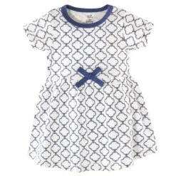 Touched By Nature Baby And Toddler Girl Organic Cotton Short-Sleeve Dresses 2pk, Blue Elephant