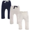 Touched By Nature Baby And Toddler Boy Organic Cotton Pants 3pk, Oatmeal Navy