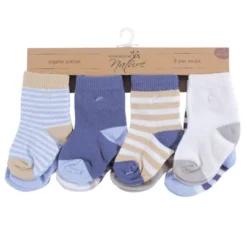 Touched By Nature Baby Boy Organic Cotton Socks, Tan Lt. Blue