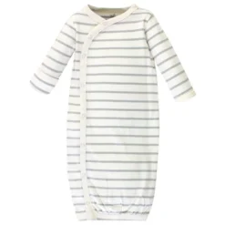 Touched By Nature Baby Boy Organic Cotton Side-Closure Snap Long-Sleeve Gowns 3pk, Mr. Moon