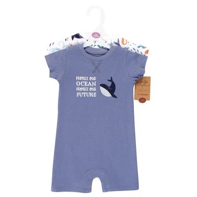 Touched By Nature Unisex Baby Organic Cotton Rompers, Ocean 1 Touched By Nature Unisex Baby Organic Cotton Rompers, Ocean