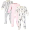 Touched By Nature Baby Girl Organic Cotton Zipper Sleep And Play 3pk, Girl Elephant