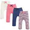 Touched By Nature Baby And Toddler Girl Organic Cotton Pants 4pk, Coral Blue