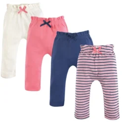Touched By Nature Baby And Toddler Girl Organic Cotton Pants 4pk, Coral Blue