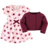 Touched By Nature Baby And Toddler Girl Organic Cotton Dress And Cardigan 2pc Set, Blush Blossom