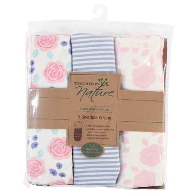 Touched By Nature Baby Girl Organic Cotton Swaddle Wraps, Pink Rose, 0-3 Months 1 Touched By Nature Baby Girl Organic Cotton Swaddle Wraps, Pink Rose, 0-3 Months