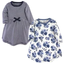 Touched By Nature Big Girls And Youth Organic Cotton Long-Sleeve Dresses 2pk, Navy Floral -Baby GUEST b06bc5c5 89b9 45cd a6a1 034b7b0aee39