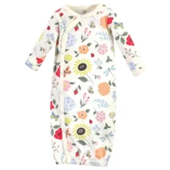 Touched By Nature Baby Girl Organic Cotton Side-Closure Snap Long-Sleeve Gowns 3pk, Flutter Garden -Baby GUEST b0babb68 9fb1 4614 9f51 12d2a0f05e09