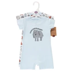 Touched By Nature Baby Organic Cotton Rompers 2pk, Endangered Elephant