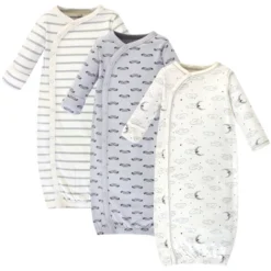 Touched By Nature Baby Boy Organic Cotton Side-Closure Snap Long-Sleeve Gowns 3pk, Mr. Moon -Baby GUEST b6780004 df0b 4275 908e 5faa5e816280