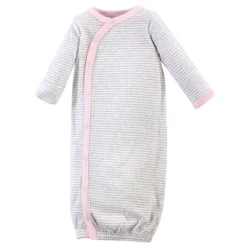 Touched By Nature Baby Girl Organic Cotton Side-Closure Snap Long-Sleeve Gowns 3pk, Pink Gray Scribble
