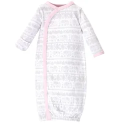 Touched By Nature Baby Girl Organic Cotton Side-Closure Snap Long-Sleeve Gowns 3pk, Pink Gray Elephant -Baby GUEST bb1ebdab e918 4172 b997 15e9863c3564