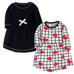 Touched By Nature Baby And Toddler Girl Organic Cotton Long-Sleeve Dresses 2pk, Black Red Heart -Baby GUEST bf25236b 62bb 4d2f b609 3207ae598473