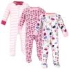 Touched By Nature Baby Girl Organic Cotton Zipper Sleep And Play 3pk, Pink Botanical
