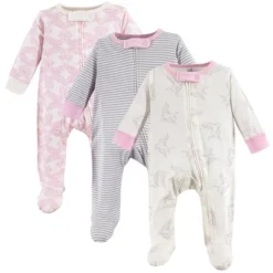 Touched By Nature Baby Girl Organic Cotton Zipper Sleep And Play 3pk, Bird