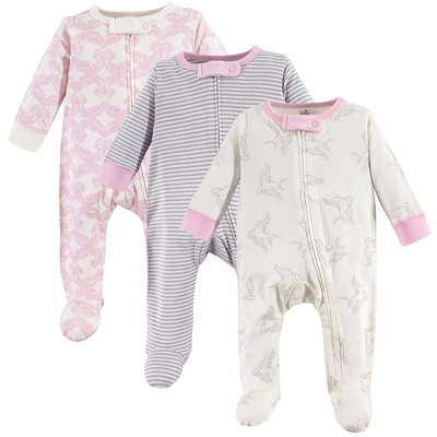 Touched By Nature Baby Girl Organic Cotton Zipper Sleep And Play 3pk, Bird 1 Touched By Nature Baby Girl Organic Cotton Zipper Sleep And Play 3pk, Bird