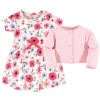 Touched By Nature Baby And Toddler Girl Organic Cotton Dress And Cardigan 2pc Set, Coral Garden