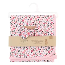Touched By Nature Baby Girl Organic Cotton Swaddle Blanket And Headband Or Cap, Ditsy Floral, One Size