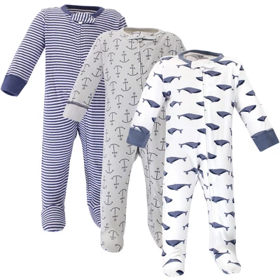 Touched By Nature Baby Organic Cotton Zipper Sleep And Play 3pk, Blue Whale 4 Touched By Nature Baby Organic Cotton Zipper Sleep And Play 3pk, Blue Whale - Image 4